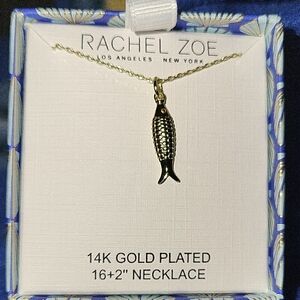 Rachel Zoe Gold Fish Pendant Necklace Bnib 16" +'2" Ext.
